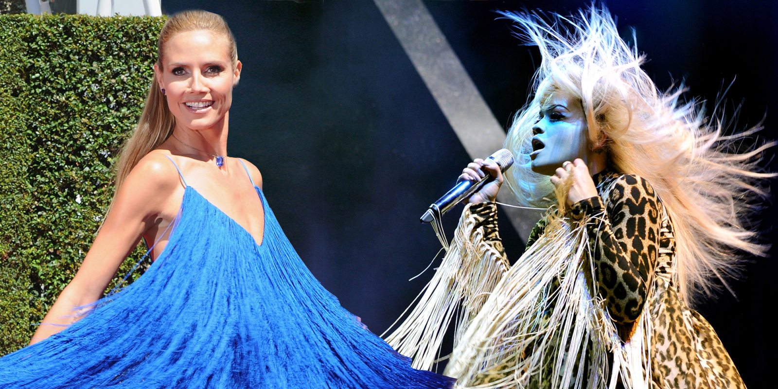 heidi klum in blue fringe dress Heidi Klum peacocks in a loud blue dress at Creative Arts Emmy Awards
