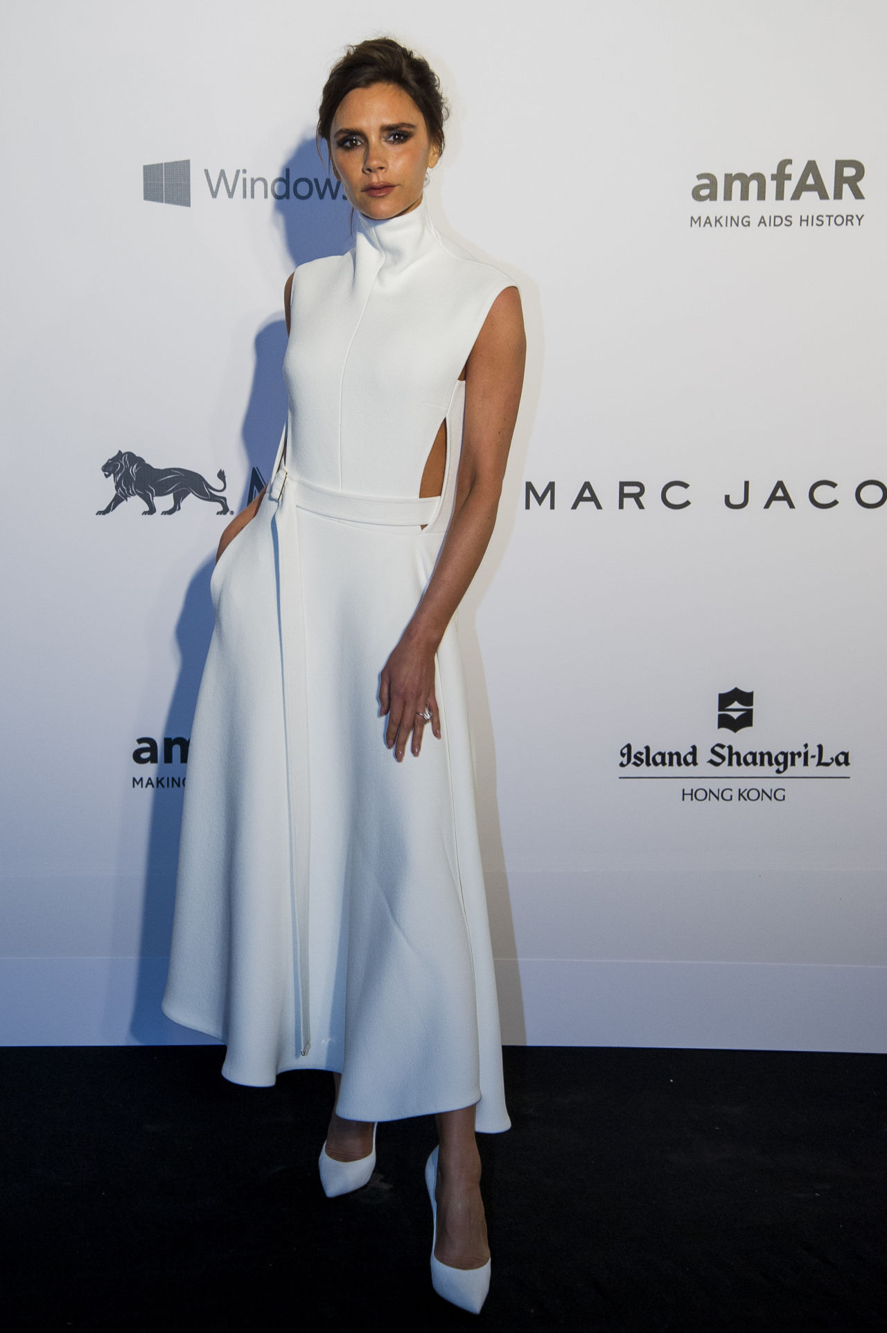 victoria beckham white maxi dress Floor-Length Cami In Ivory  The front is uncomplicated Victoria Beckham Sleeveless Circle Draped