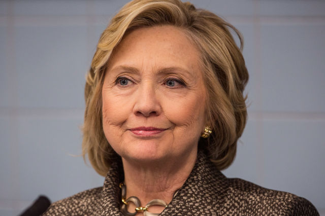 Hillary Clinton at a press conference on childhood development