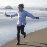 Man take a series of engagement photos with a burrito