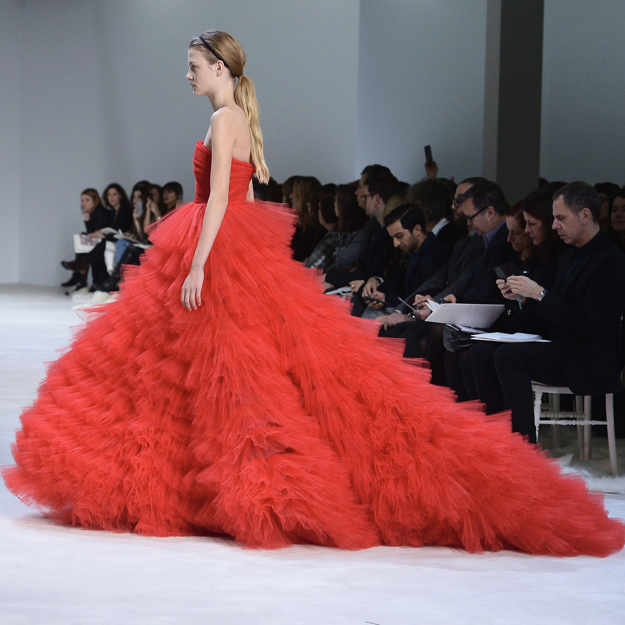open lace back dress Red Organza Embroidered Gown M main image 1