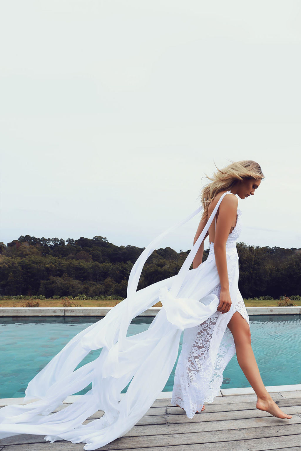 lace open back mermaid wedding dress Collins Mermaid Wedding Dress with Long Sleeve V-neck & Open Back main image 0